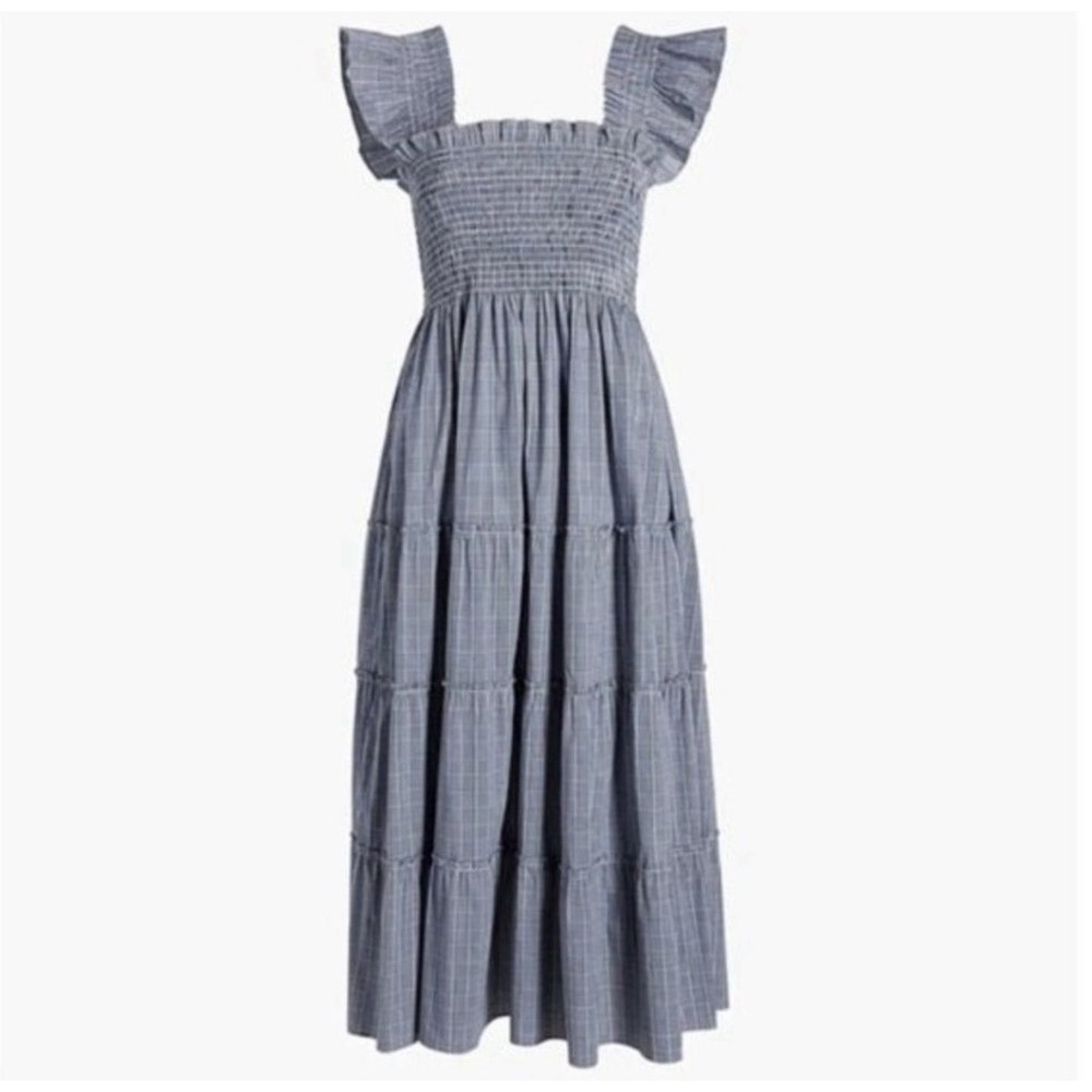 Hill House Ellie Nap Dress Tai Check Grey and Blue Medium M